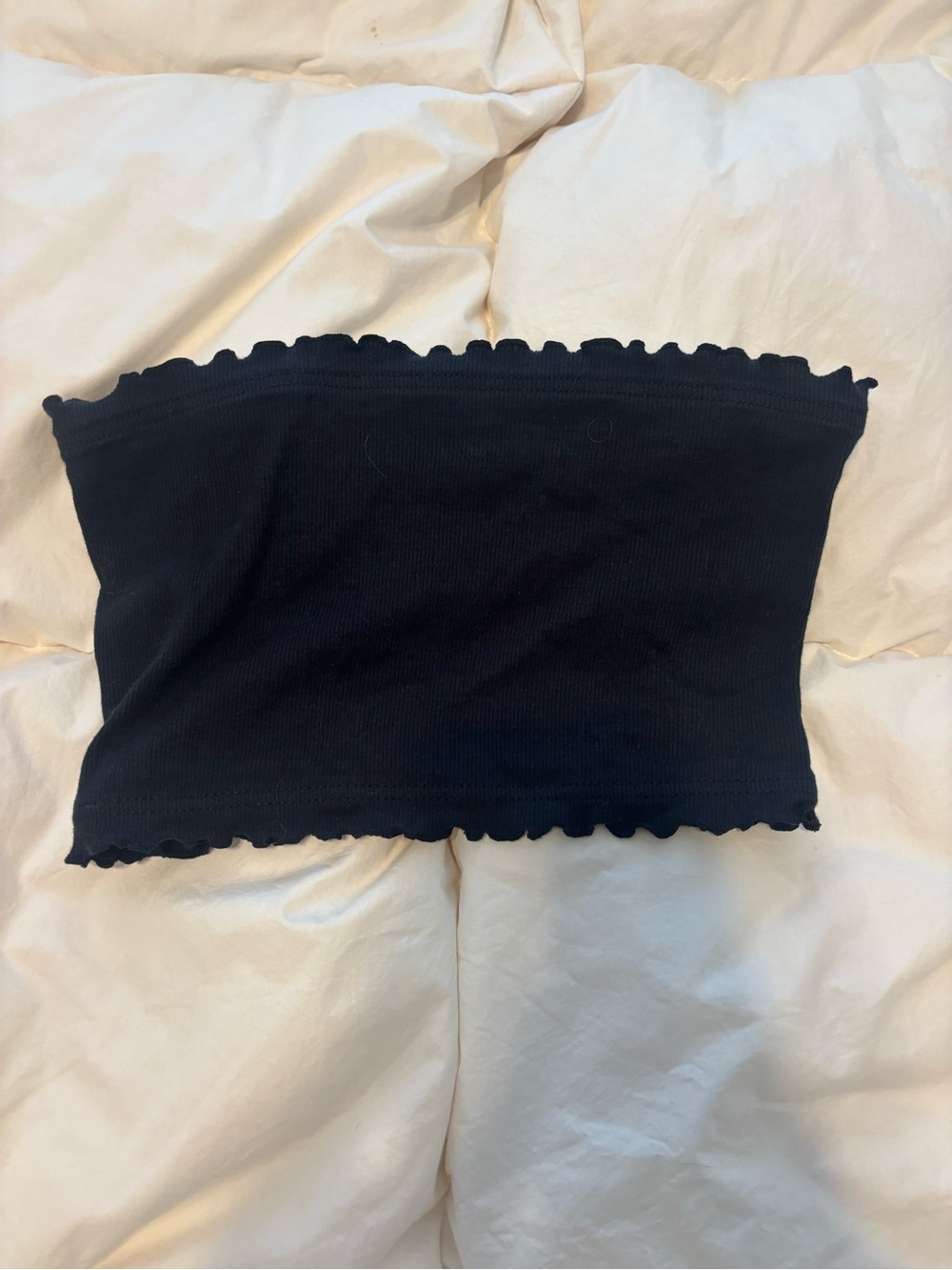 Topshop Black Ribbed Lettuce-Edge Tube Top